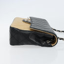 CHANEL Matelasse Chain Shoulder Bag Lamb Skin Beige Black CC Auth BA8256-4