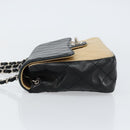 CHANEL Matelasse Chain Shoulder Bag Lamb Skin Beige Black CC Auth BA8256-5