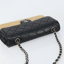 CHANEL Matelasse Chain Shoulder Bag Lamb Skin Beige Black CC Auth BA8256-6