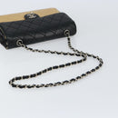 CHANEL Matelasse Chain Shoulder Bag Lamb Skin Beige Black CC Auth BA8256-7