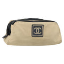 CHANEL Sports Clutch Bag Nylon Beige Black CC Auth BA8257-1