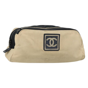 CHANEL Sports Clutch Bag Nylon Beige Black CC Auth BA8257