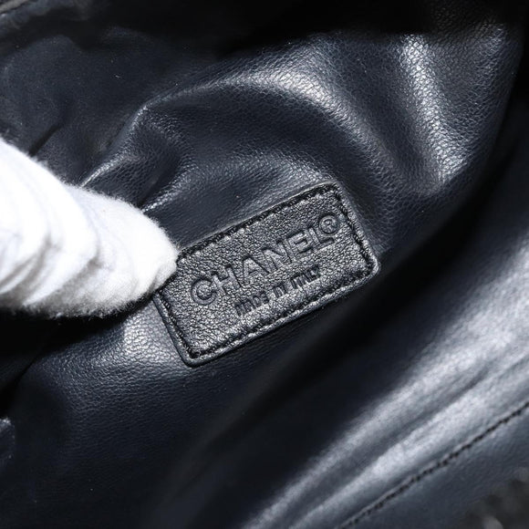 CHANEL Sports Clutch Bag Nylon Beige Black CC Auth BA8257