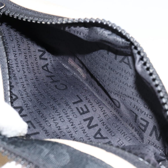 CHANEL Sports Clutch Bag Nylon Beige Black CC Auth BA8257