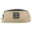 CHANEL Sports Clutch Bag Nylon Beige Black CC Auth BA8257-2