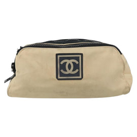 CHANEL Sports Clutch Bag Nylon Beige Black CC Auth BA8257 - 0