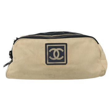 CHANEL Sports Clutch Bag Nylon Beige Black CC Auth BA8257 - 0