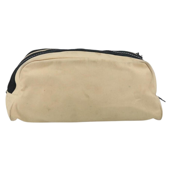 CHANEL Sports Clutch Bag Nylon Beige Black CC Auth BA8257