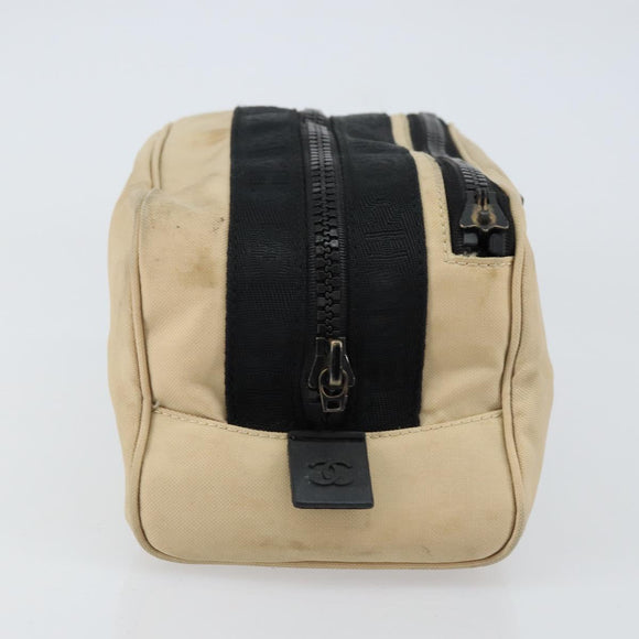 CHANEL Sports Clutch Bag Nylon Beige Black CC Auth BA8257