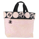 CHANEL High Summer Tote Bag Canvas Leather Pink Silver CC Auth BA8259-1