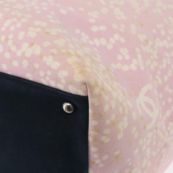 CHANEL High Summer Tote Bag Canvas Leather Pink Silver CC Auth BA8259