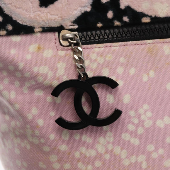 CHANEL High Summer Tote Bag Canvas Leather Pink Silver CC Auth BA8259