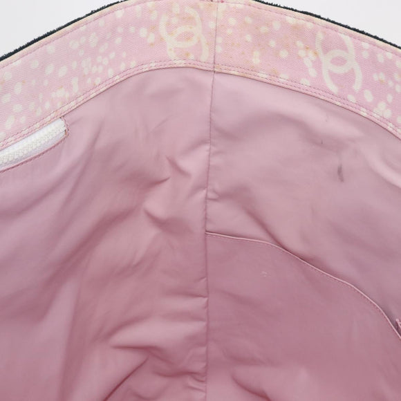 CHANEL High Summer Tote Bag Canvas Leather Pink Silver CC Auth BA8259