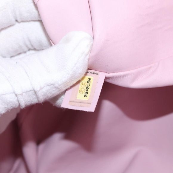 CHANEL High Summer Tote Bag Canvas Leather Pink Silver CC Auth BA8259