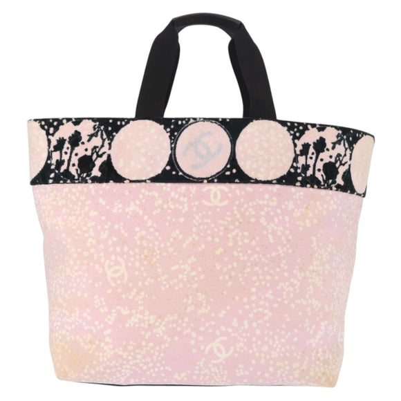 CHANEL High Summer Tote Bag Canvas Leather Pink Silver CC Auth BA8259