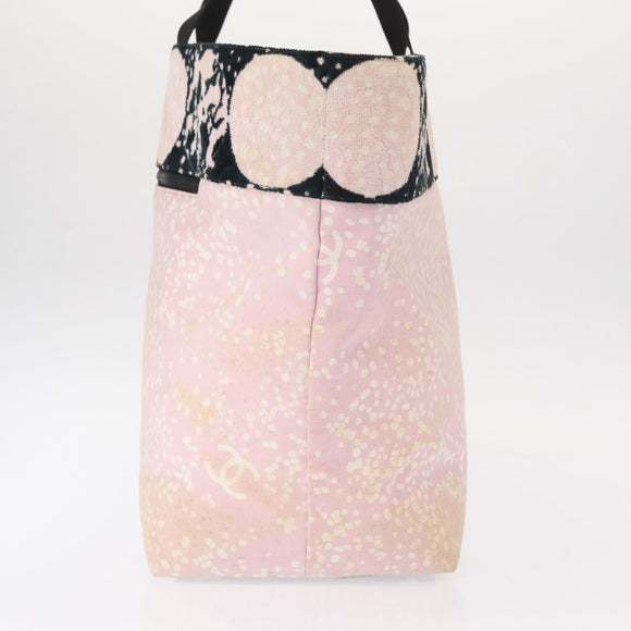 CHANEL High Summer Tote Bag Canvas Leather Pink Silver CC Auth BA8259