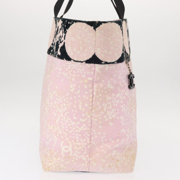 CHANEL High Summer Tote Bag Canvas Leather Pink Silver CC Auth BA8259