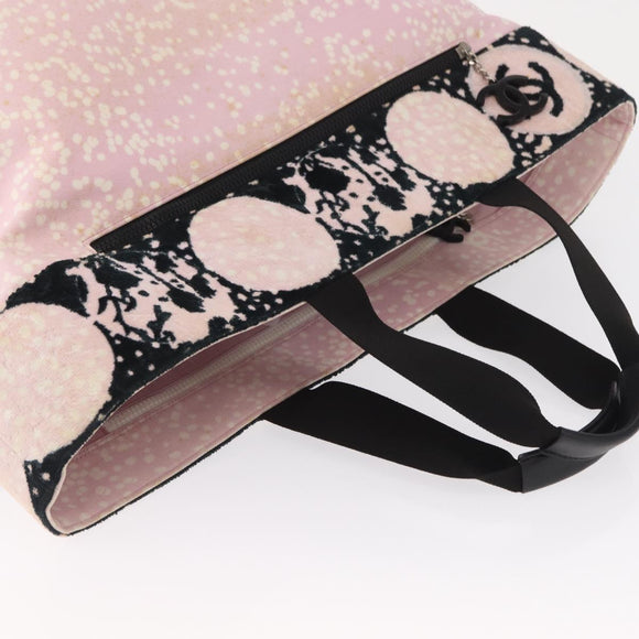 CHANEL High Summer Tote Bag Canvas Leather Pink Silver CC Auth BA8259