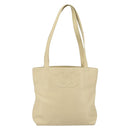 CHANEL Tote Bag Lamb Skin Beige Gold CC Auth BA8261-2