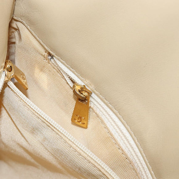 CHANEL Tote Bag Lamb Skin Beige Gold CC Auth BA8261