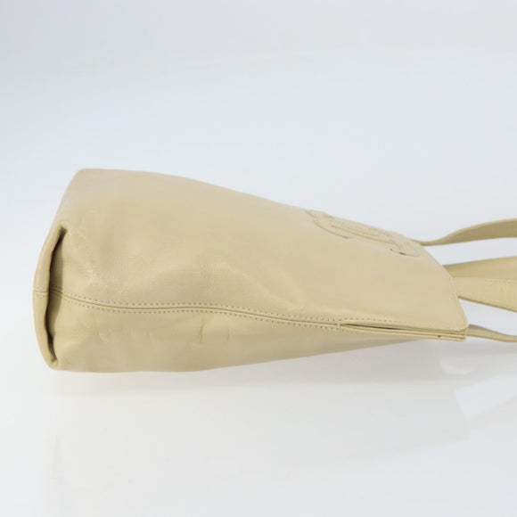 CHANEL Tote Bag Lamb Skin Beige Gold CC Auth BA8261