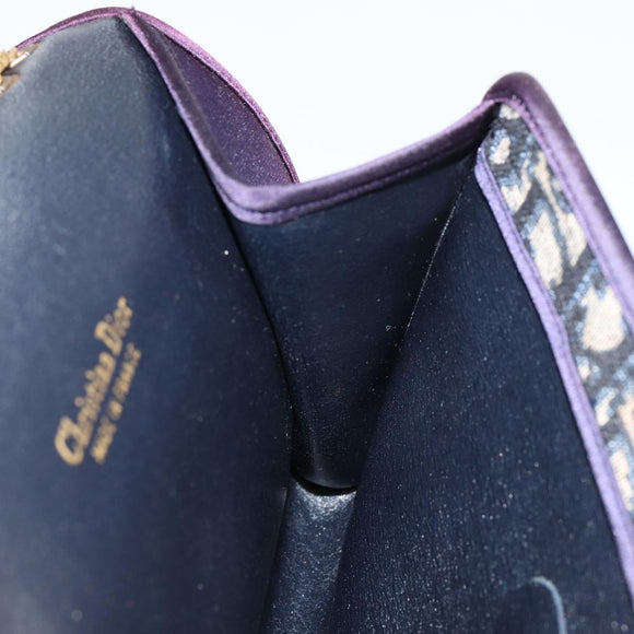 Christian Dior Saddle Chain Shoulder Bag Nylon Purple Gold Auth BA8264