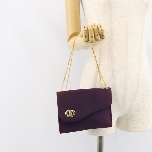 Christian Dior Saddle Chain Shoulder Bag Nylon Purple Gold Auth BA8264