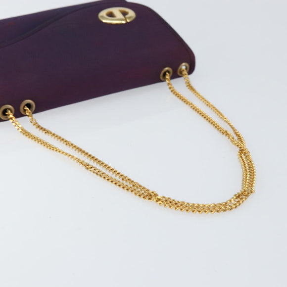 Christian Dior Saddle Chain Shoulder Bag Nylon Purple Gold Auth BA8264