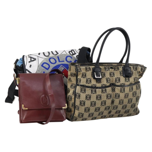 CARTIER Loewe DOLCE&GABBANA Bag Leather Canvas 3 Set Brown Bordeaux Auth BA8267