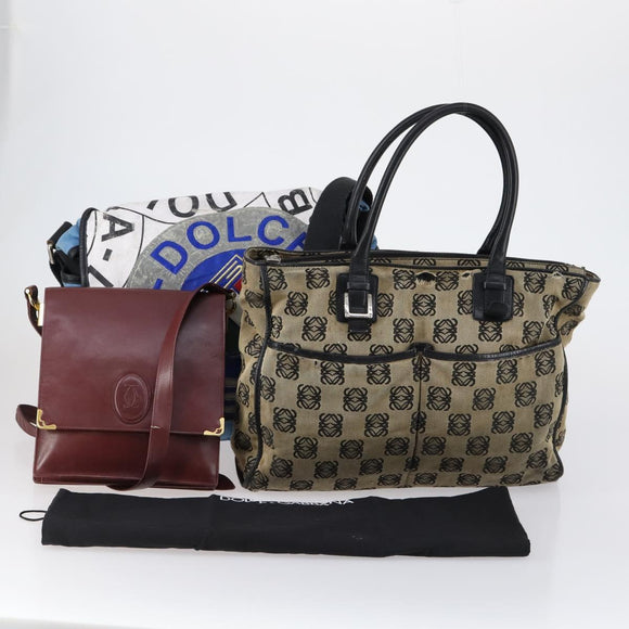 CARTIER Loewe DOLCE&GABBANA Bag Leather Canvas 3 Set Brown Bordeaux Auth BA8267