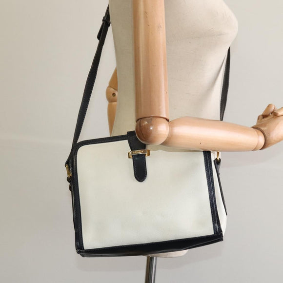 CELINE Shoulder Bag Leather White Auth BA829