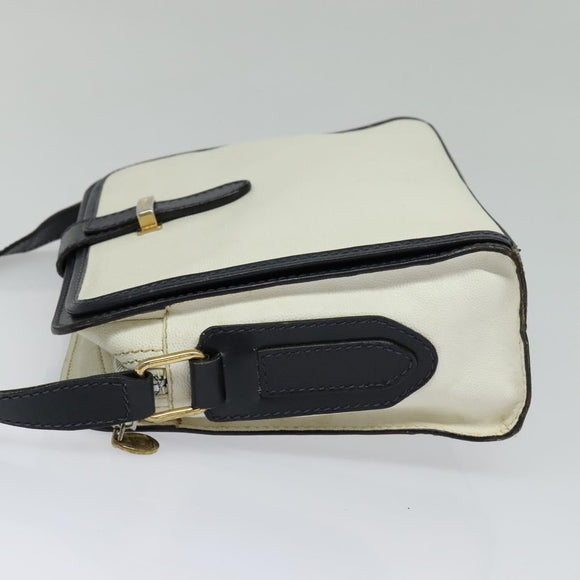 CELINE Shoulder Bag Leather White Auth BA829
