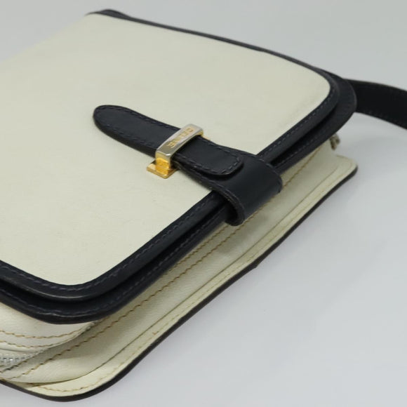 CELINE Shoulder Bag Leather White Auth BA829