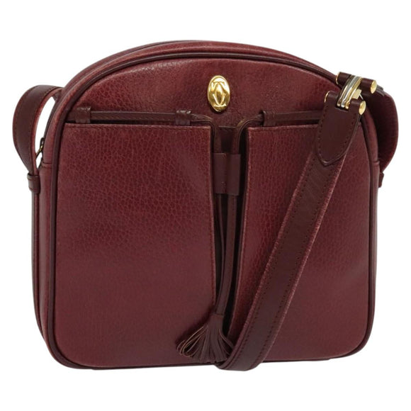 CARTIER Must Line Shoulder Bag Leather Wine Red Auth BA833