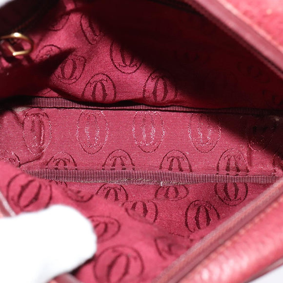 CARTIER Must Line Shoulder Bag Leather Wine Red Auth BA833