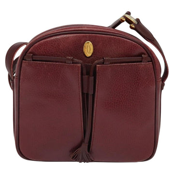 CARTIER Must Line Shoulder Bag Leather Wine Red Auth BA833 - 0