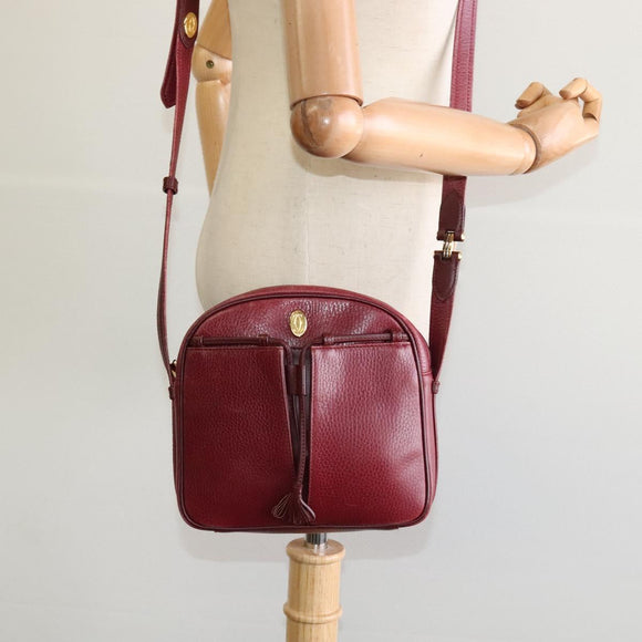 CARTIER Must Line Shoulder Bag Leather Wine Red Auth BA833