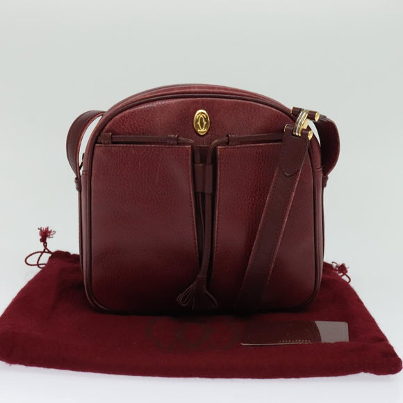 CARTIER Must Line Shoulder Bag Leather Wine Red Auth BA833