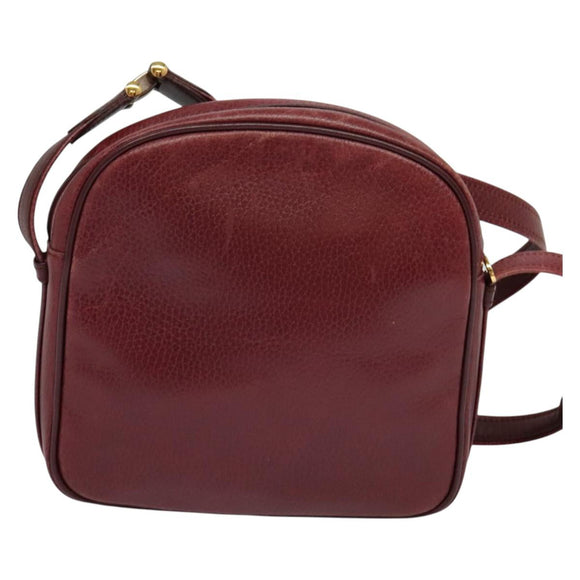 CARTIER Must Line Shoulder Bag Leather Wine Red Auth BA833