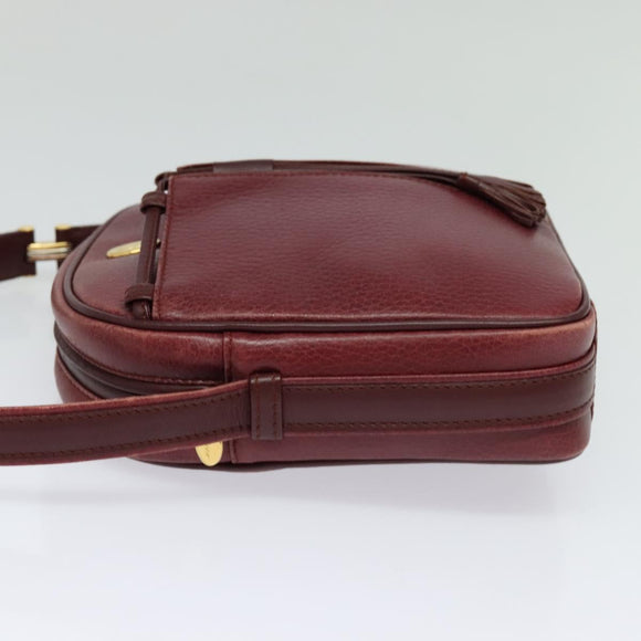 CARTIER Must Line Shoulder Bag Leather Wine Red Auth BA833