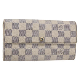 LOUIS VUITTON Damier Azur Portefeuille Sarah Long Wallet N61735 LV Auth BA8380