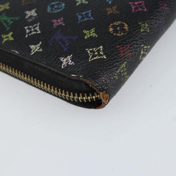 LOUIS VUITTON Monogram Multicolor Zippy Wallet Black M60243 LV Auth BA8385