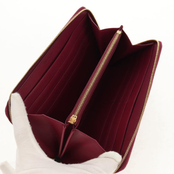 CELINE Long Wallet Leather Bordeaux Gold Auth BA8387V