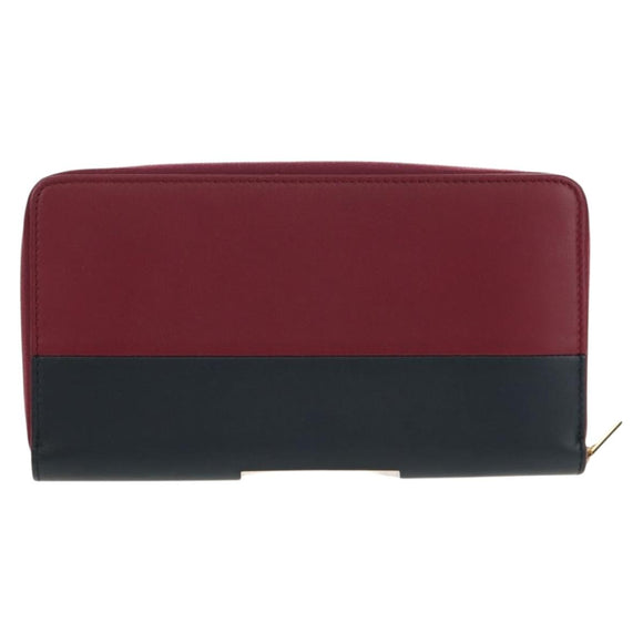 CELINE Long Wallet Leather Bordeaux Gold Auth BA8387V