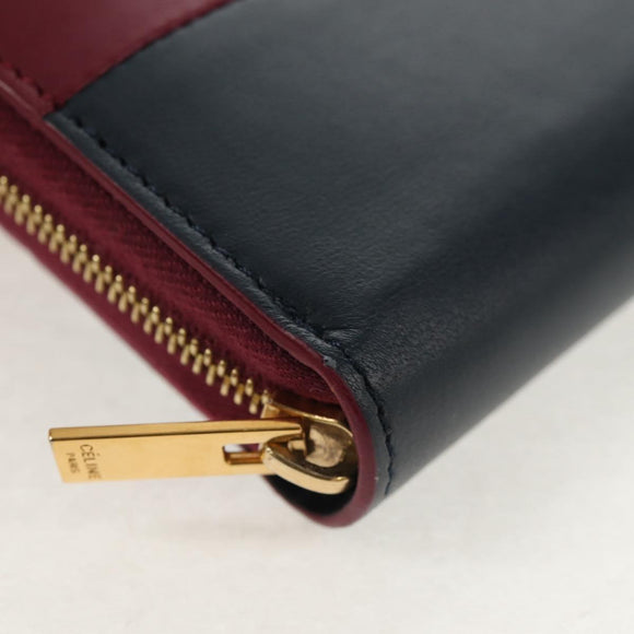 CELINE Long Wallet Leather Bordeaux Gold Auth BA8387V