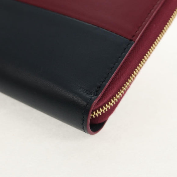 CELINE Long Wallet Leather Bordeaux Gold Auth BA8387V