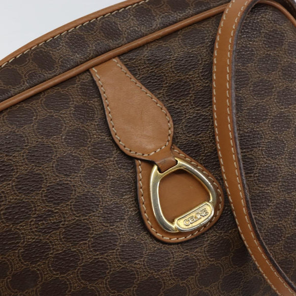 CELINE Macadam Canvas Shoulder Bag PVC Leather Brown Gold Auth BA8388