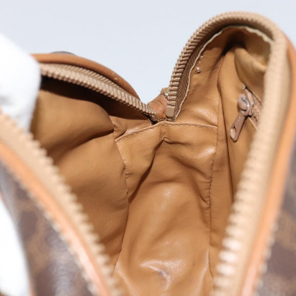 CELINE Macadam Canvas Shoulder Bag PVC Leather Brown Gold Auth BA8388