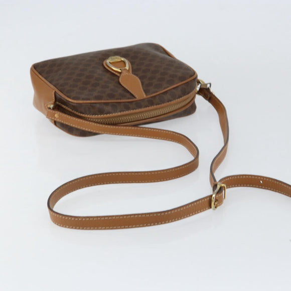 CELINE Macadam Canvas Shoulder Bag PVC Leather Brown Gold Auth BA8388