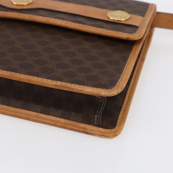 CELINE Macadam Canvas Shoulder Bag PVC Leather Brown Gold Auth BA8389